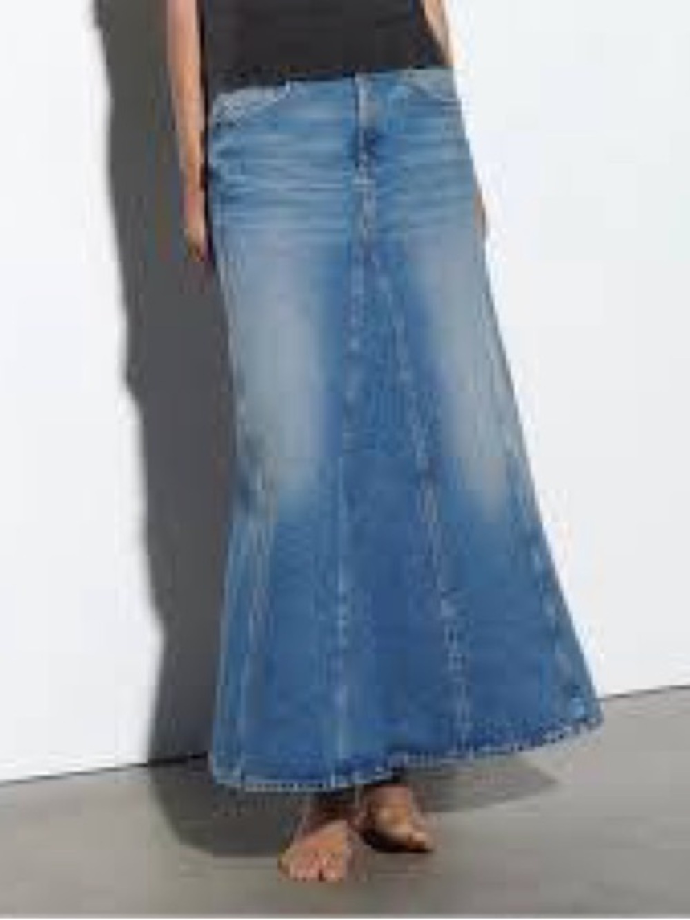 #365- Zara High Waisted Paneled Light Blue Maxi Denim Skirt